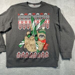 Holiday Time Sloth & Skis Christmas Crewneck Sweatshirt Unisex Large
